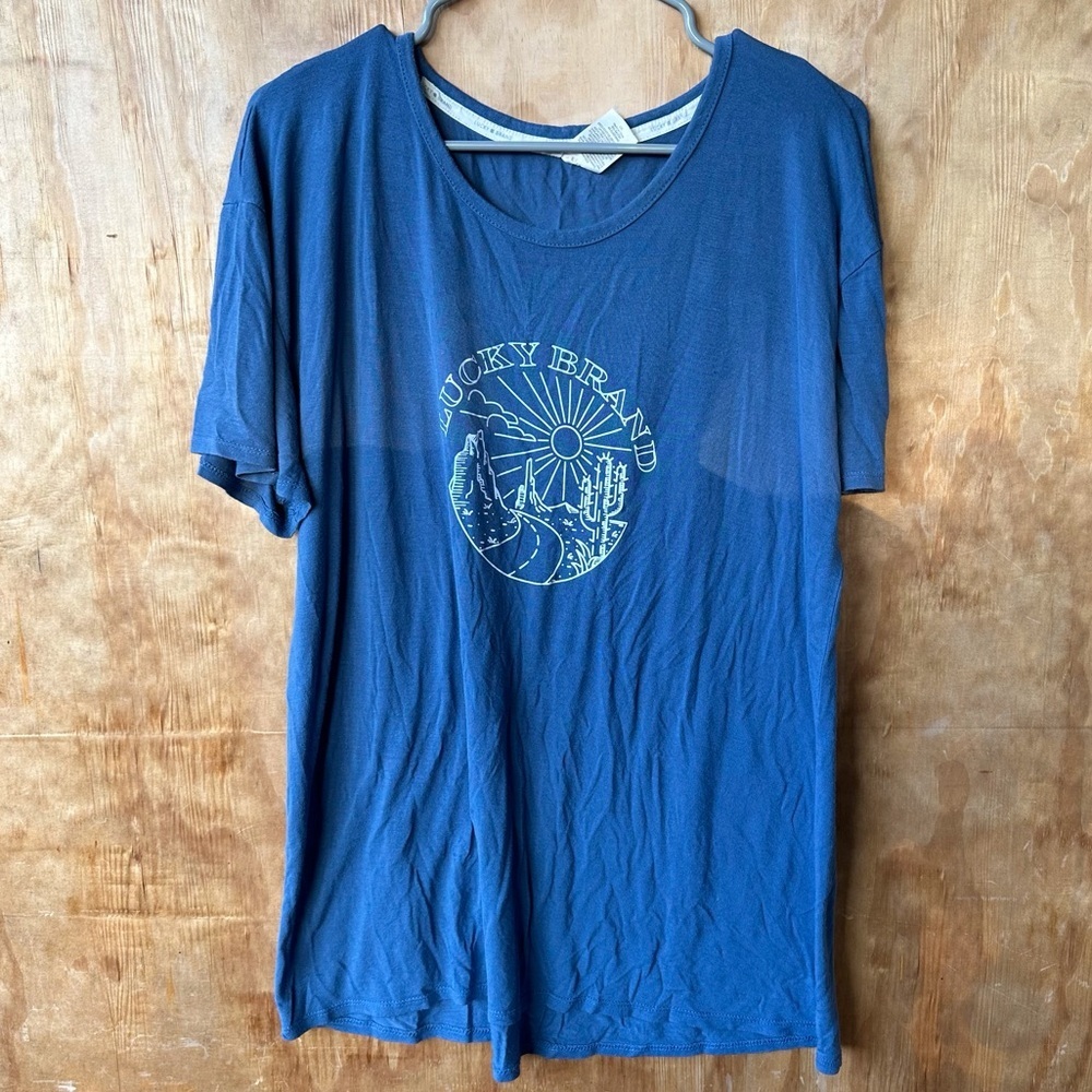 Lucky Brand Logo Sunset Crewneck SS Tee Blue